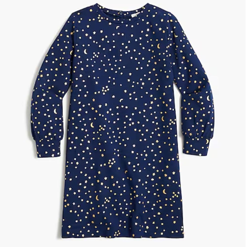 J crew crewcuts knit puff sleeve dress navy blue metallic gold stars XXS (2-3)